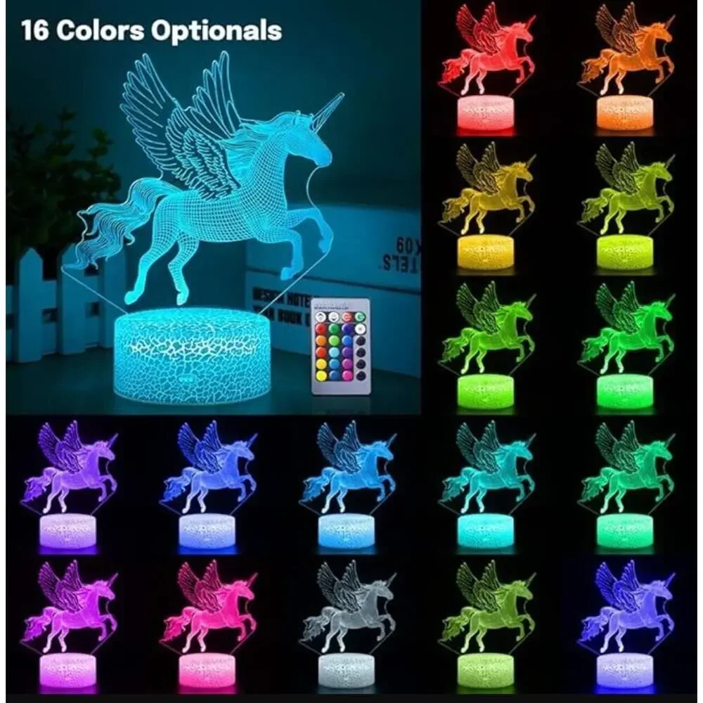 Unicorn Light Toy For Kids Night Light 16 Colors Change Remote 3D Illusion Lamp